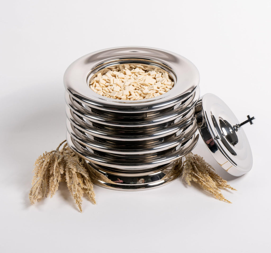 RemembranceWare: Communion Stacking Bread Plate - Silver Finish: Stainless Steel / Holds Up to 750 Pieces of Communion Bread / Works with Bread Plate Insert / Stackable