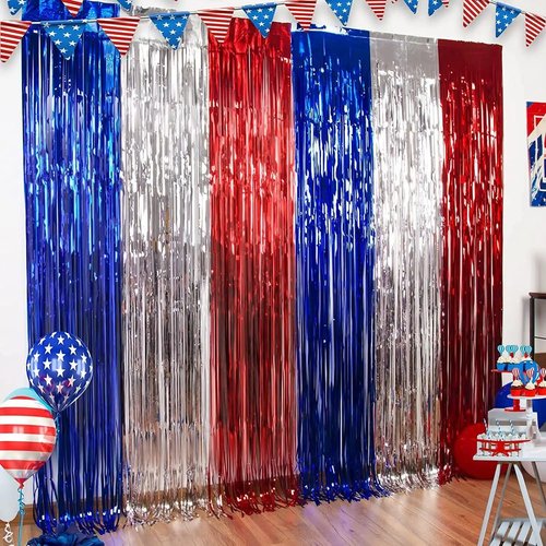 GZ-LAOPAITOU Blue Foil Fringe Curtains - 2 Pack 3.3x8.2 Ft Party Backdrop for Weddings, Birthdays & Events