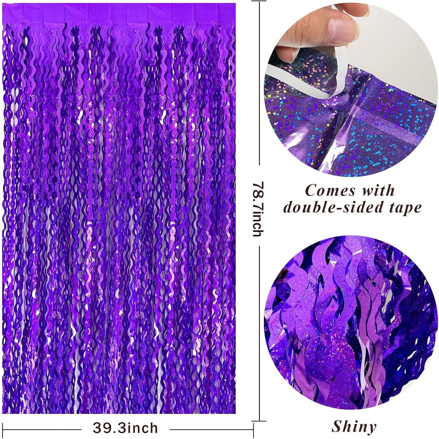 Skiennix 2 Pack Purple Tinsel Foil Fringe Curtains - Sparkling Backdrop for Parties & Events