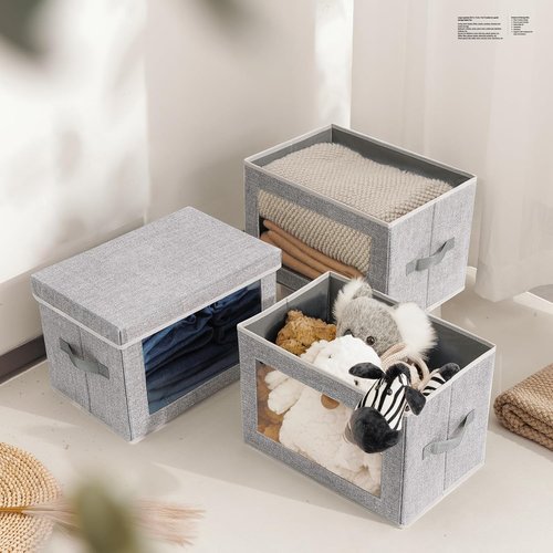 Homsorout Storage Baskets - 4 Pack Large Fabric Organizer Bins with Lids for Closet & Bedroom