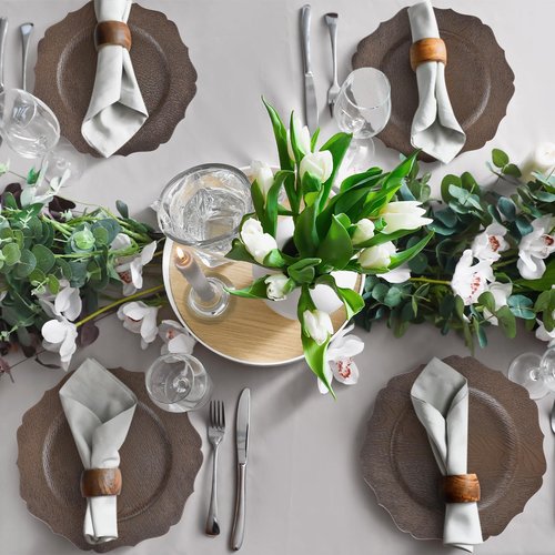 Mifoci 12 Pcs 13" Rustic Brown Wooden Textured Acrylic Chargers Plates with Scalloped Rim Round Faux Wood Chargers for Dinner Plates for Fall Thanksgiving Day Wedding Party Table Decor