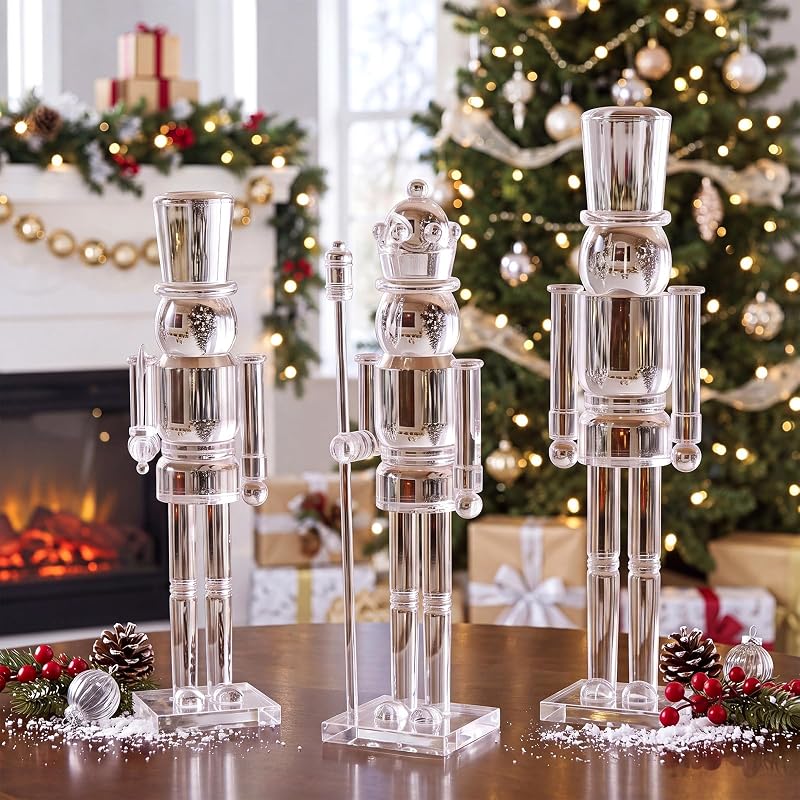 Clear 12" & 15" Nutcracker Figurines Set of 3 - Acrylic Soldier & King