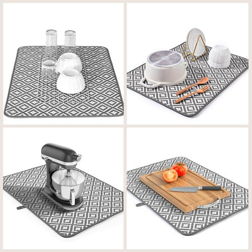 Subekyu 2 Pack Dish Drying Mat, 24*18 inch Ultra Absorbent Microfiber Dishes Drainer Mats for Kitchen Counter, Large Size Dish Drying Pad with Rhombus patterns