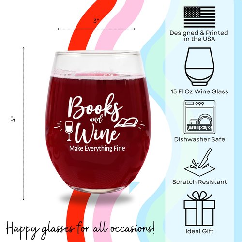 Glassicle Book Lovers Gifts for Women – Stemless Wine Glass for Readers – Funny Bookish Gift, Christmas & Stocking Stuffer for Women Who Love Books and Wine – Books and Wine Make Everything Fine