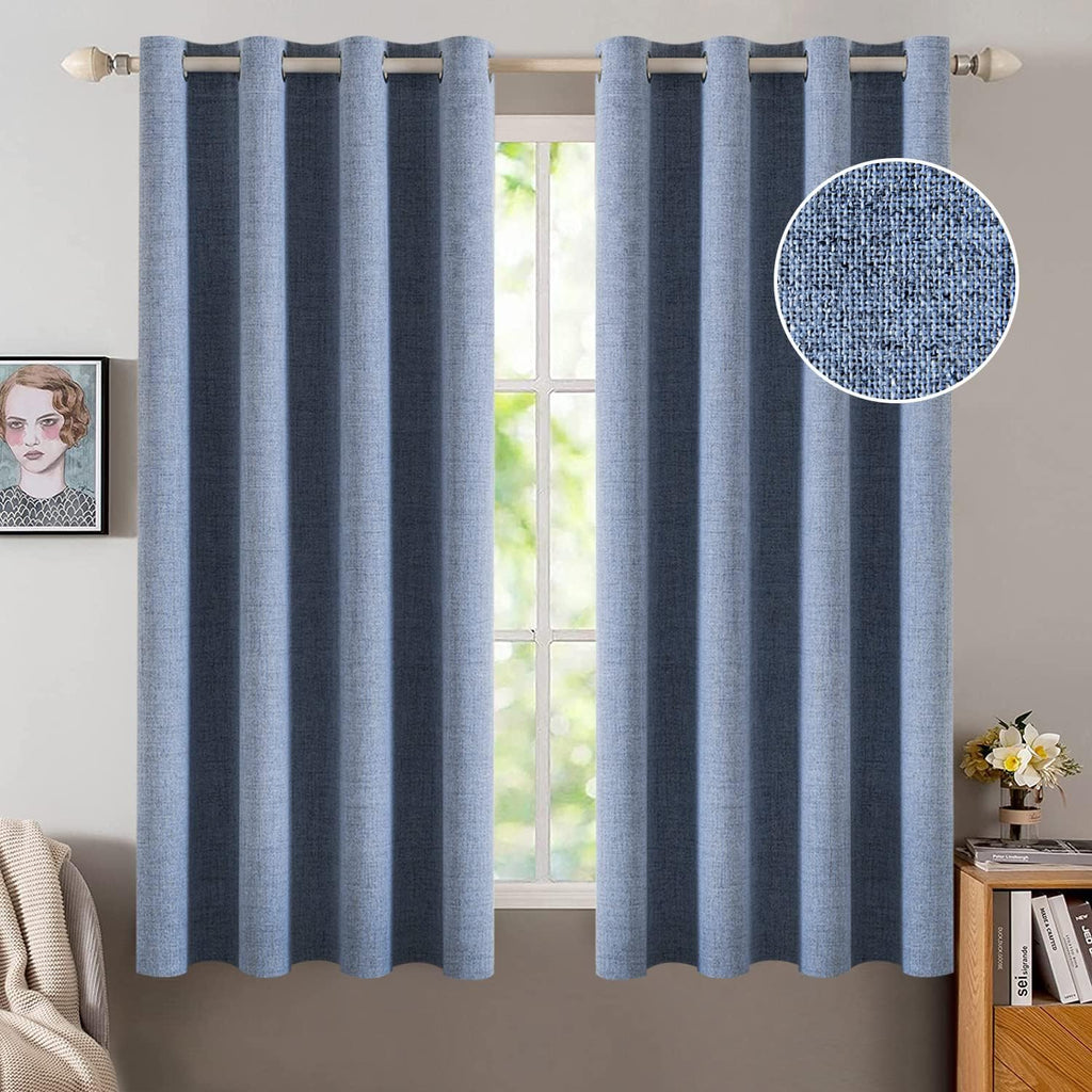 MIULEE Blackout Curtains - 100% Thermal Insulated Linen Texture Drapes | Stone Blue, 52x54 Inch (2 Panels)