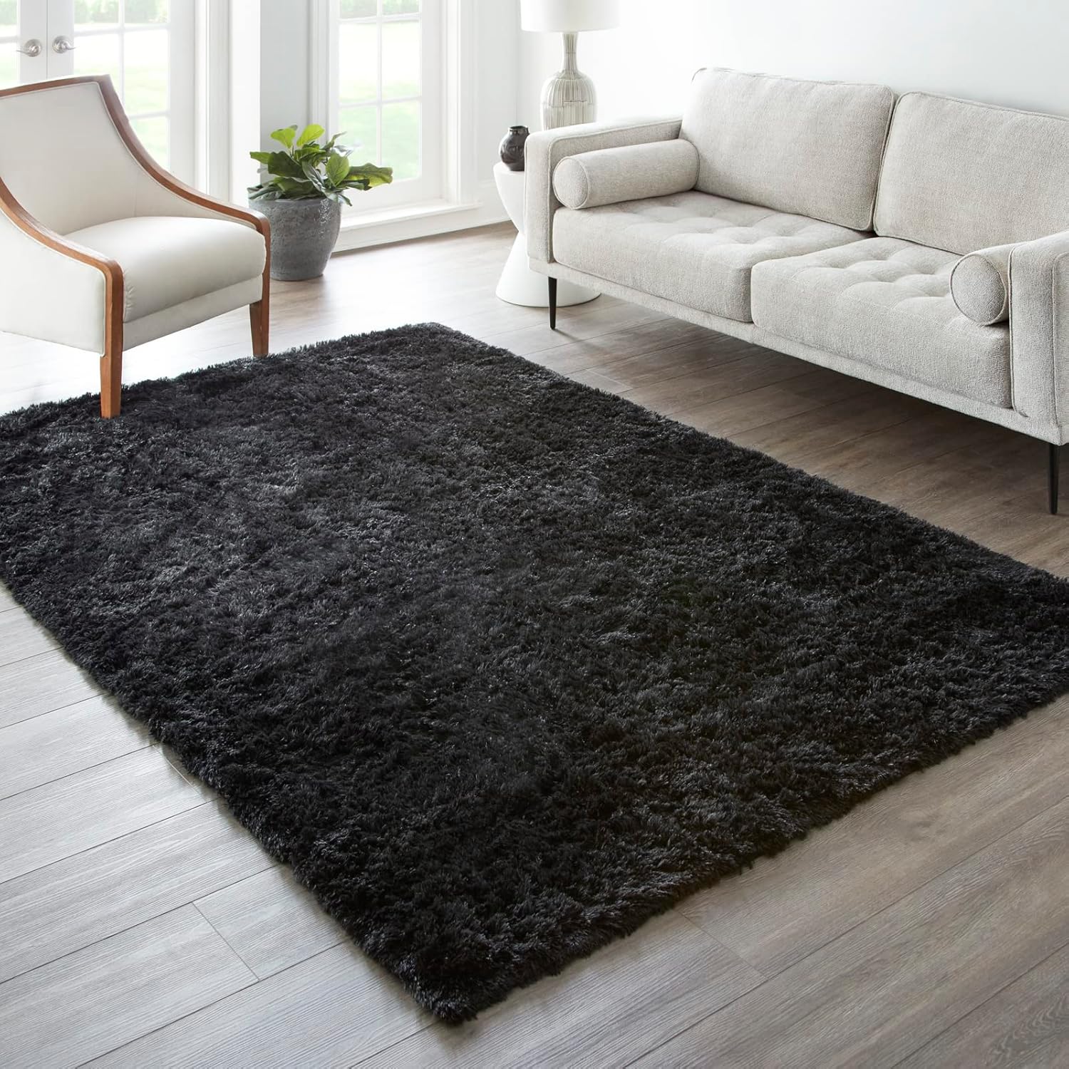 Ophanie 6x9 Black Area Rug - Soft Fluffy Shag Carpet for Living Room & Bedroom Decor