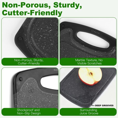 Cutting Boards,12.5"×7.7" Plastic Chopping Board Made From Natural Food Grade Material,BPA Free&Eco,Non Slip&Juice Groove,Dishwasher Safe,Double-Sided Usable,Dark Grey