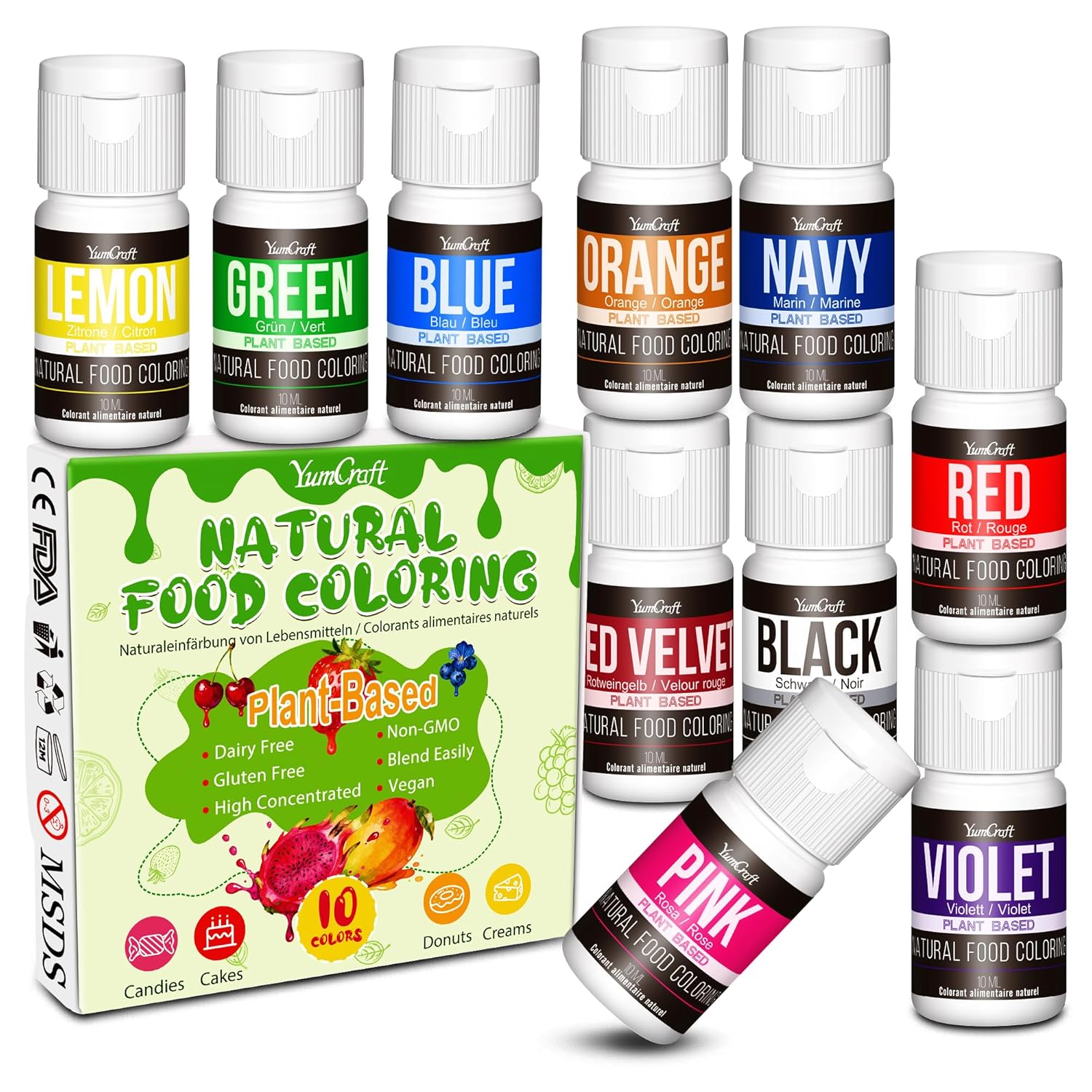 Natural Food Coloring - 10 Plant-Based Organic Liquid Dyes | Non-GMO, Artificial Dye-Free for Baking & Decorating