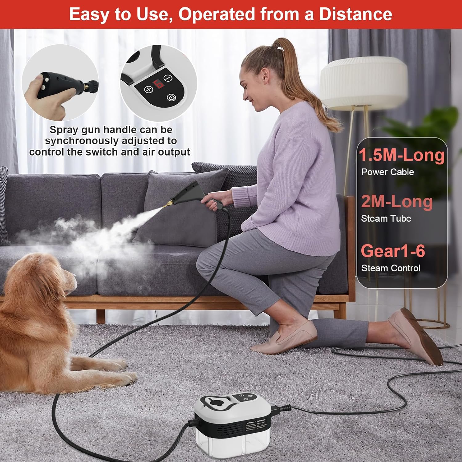 Skiennix Handheld Steam Cleaner - 15s Fast Heat-Up, 1.2L Tank, 6-Level Adjustable Handle | 9 Accessories Included