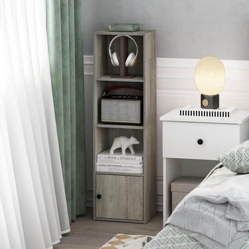 Furinno Luder Bookcase - Stylish Storage Solution with 1 Door Cabinet | French Oak Finish