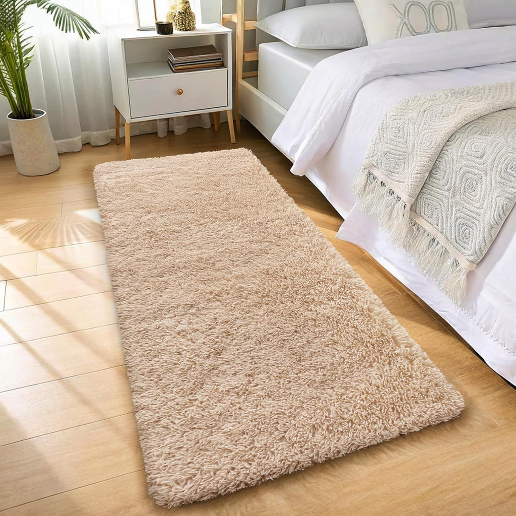 OLANLY Runner Rugs - Soft, Machine Washable Shaggy Carpet for Hallway & Bedroom | Beige, 3x11 ft