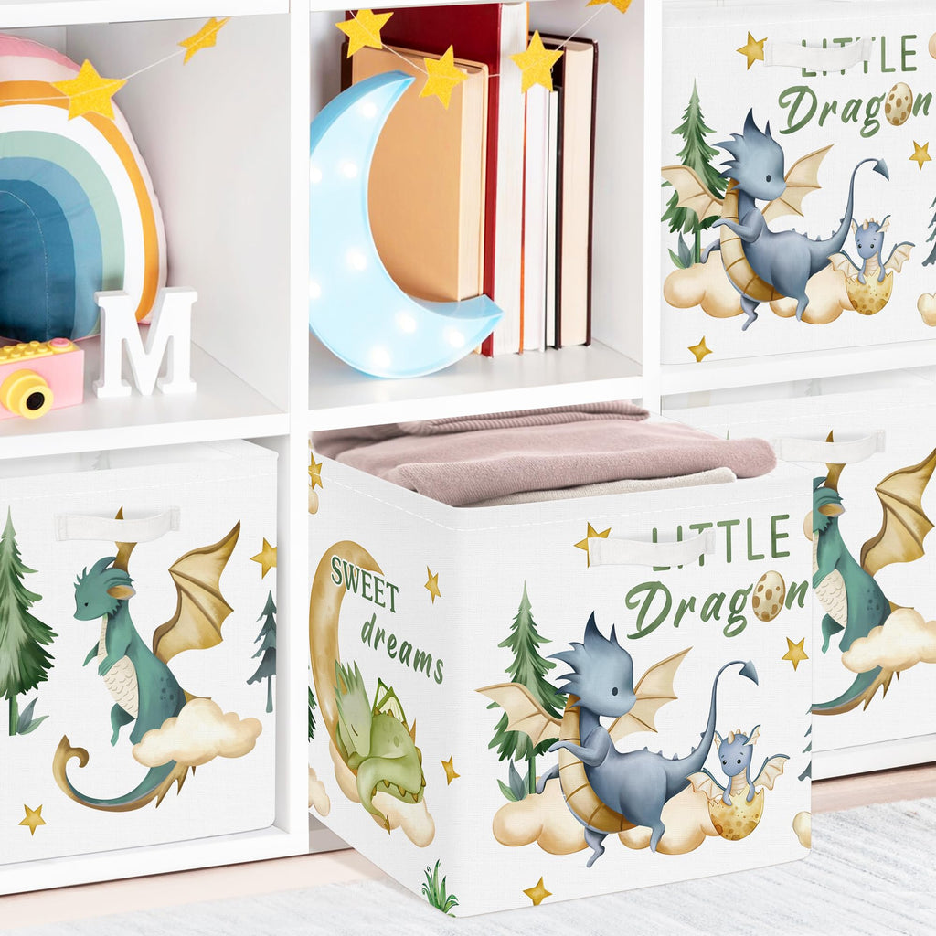 Clastyle 3 pcs Dinosaur Cube Storage Unit Boxes Volcano Kallax Box for Shelves Parents Storage Baskets for Book Clothes Toy Organizer, Dragon, 11.8x11.8x11.8 in