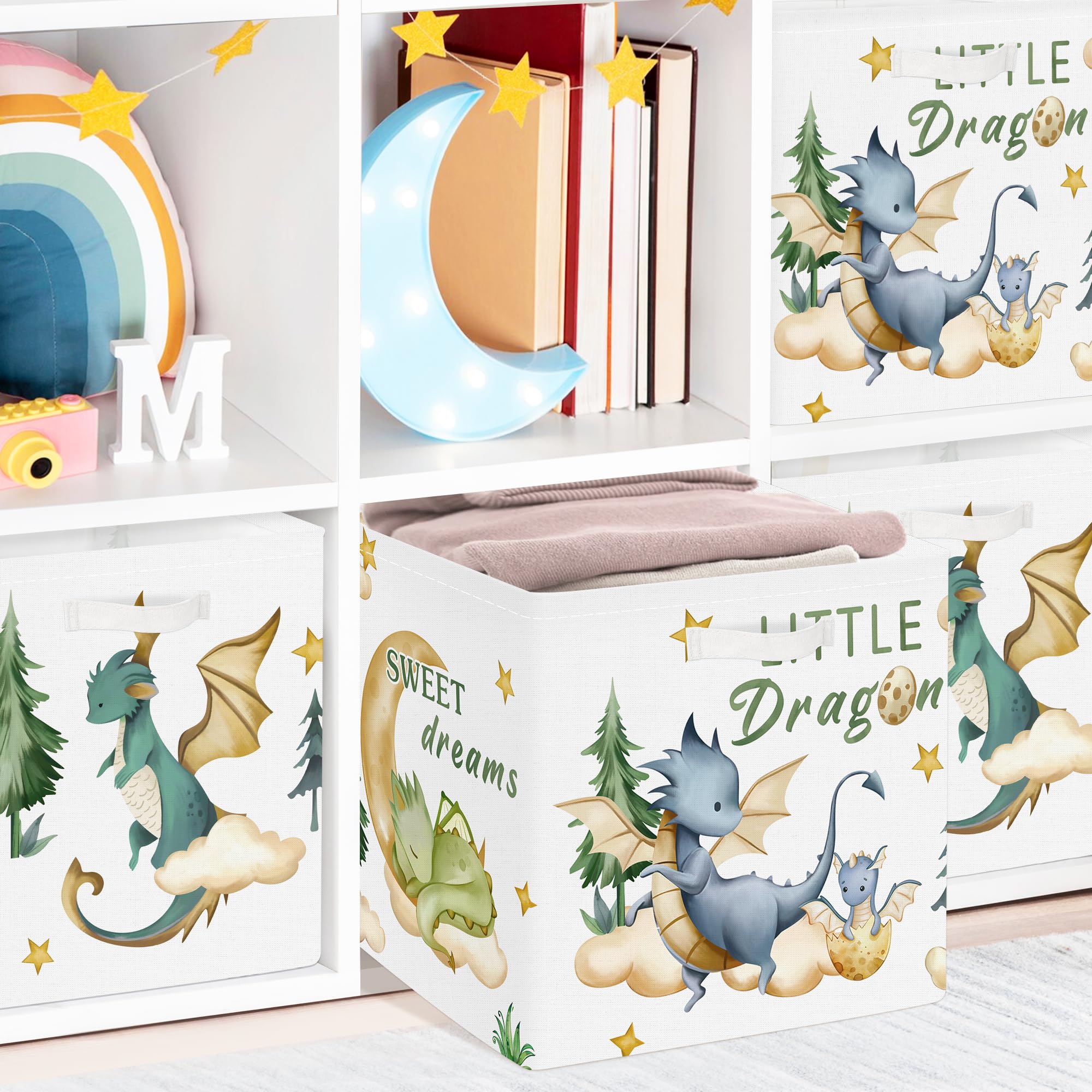 Clastyle 3 pcs Dinosaur Cube Storage Unit Boxes Volcano Kallax Box for Shelves Parents Storage Baskets for Book Clothes Toy Organizer, Dragon, 11.8x11.8x11.8 in