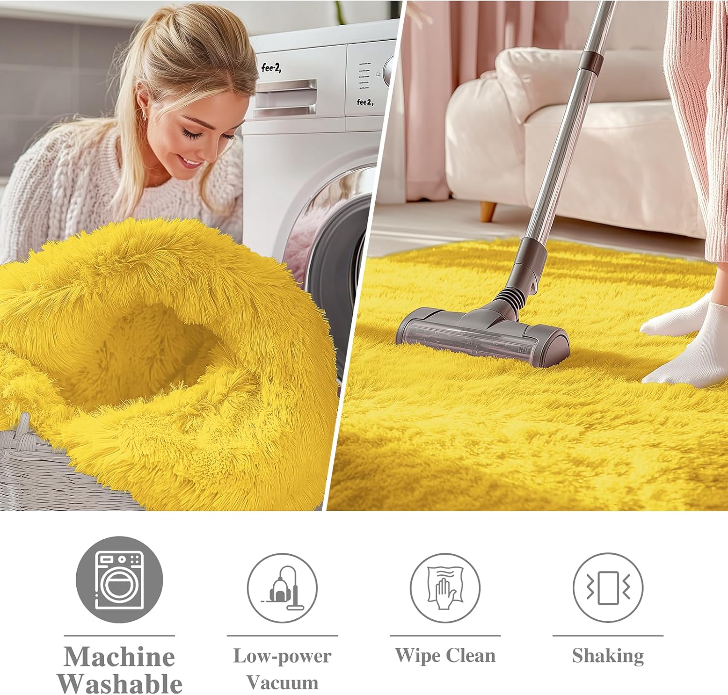 OLANLY Yellow Round Rug - Soft & Fluffy 3 ft Circle Area Rug for Bedroom, Living Room & Nursery Decor