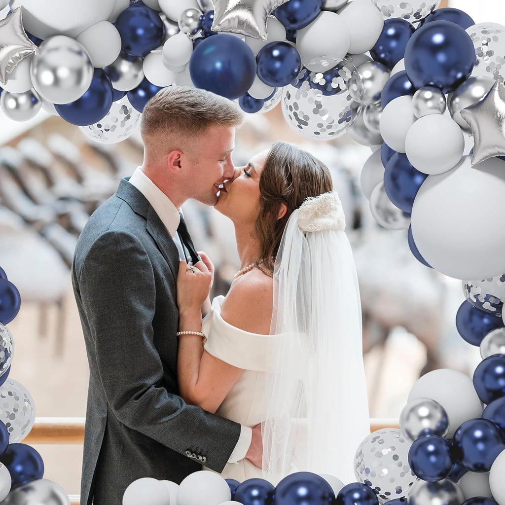 Skiennix 151-Pcs Navy Blue & Silver Balloon Garland Arch Kit - Perfect for Graduation, Prom, & Parties