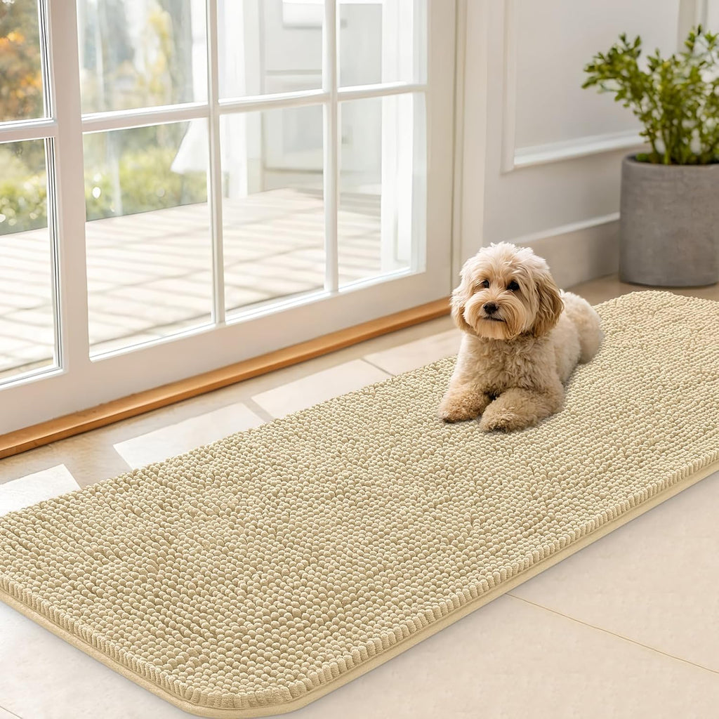 OLANLY Dog Door Mat - Absorbent Non-Slip Chenille Mat for Muddy Paws | 59x20 Inches, Quick Dry, Washable