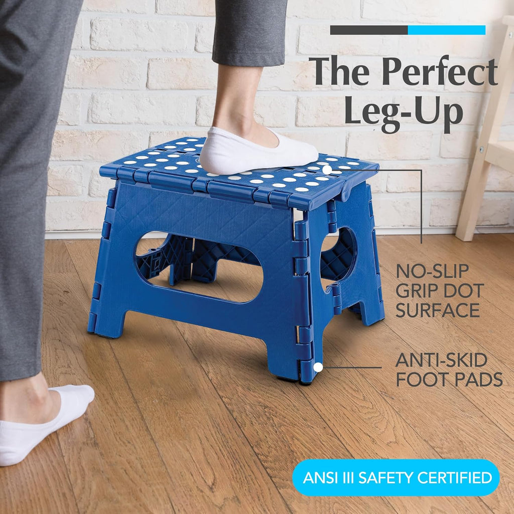 Skiennix Handy Laundry Folding Step Stool - Lightweight & Sturdy for Adults and Kids - Easy One-Flip Open - Ideal for Kitchen, Bathroom, or Bedroom (Blue)