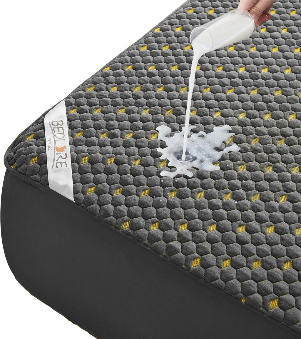 Skiennix Waterproof Mattress Protector - Breathable Queen Size Fitted Pad | Noiseless & Washable, Carbon Gray