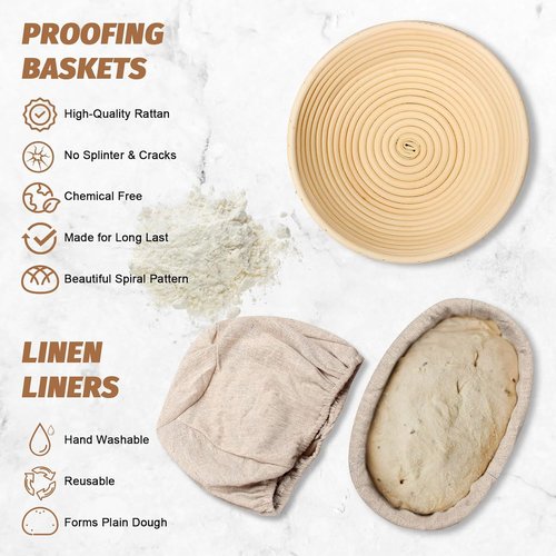 **Sourdough Proofing Basket Set - 9" Round & 10" Oval Banneton with Bread Lame & Accessories**