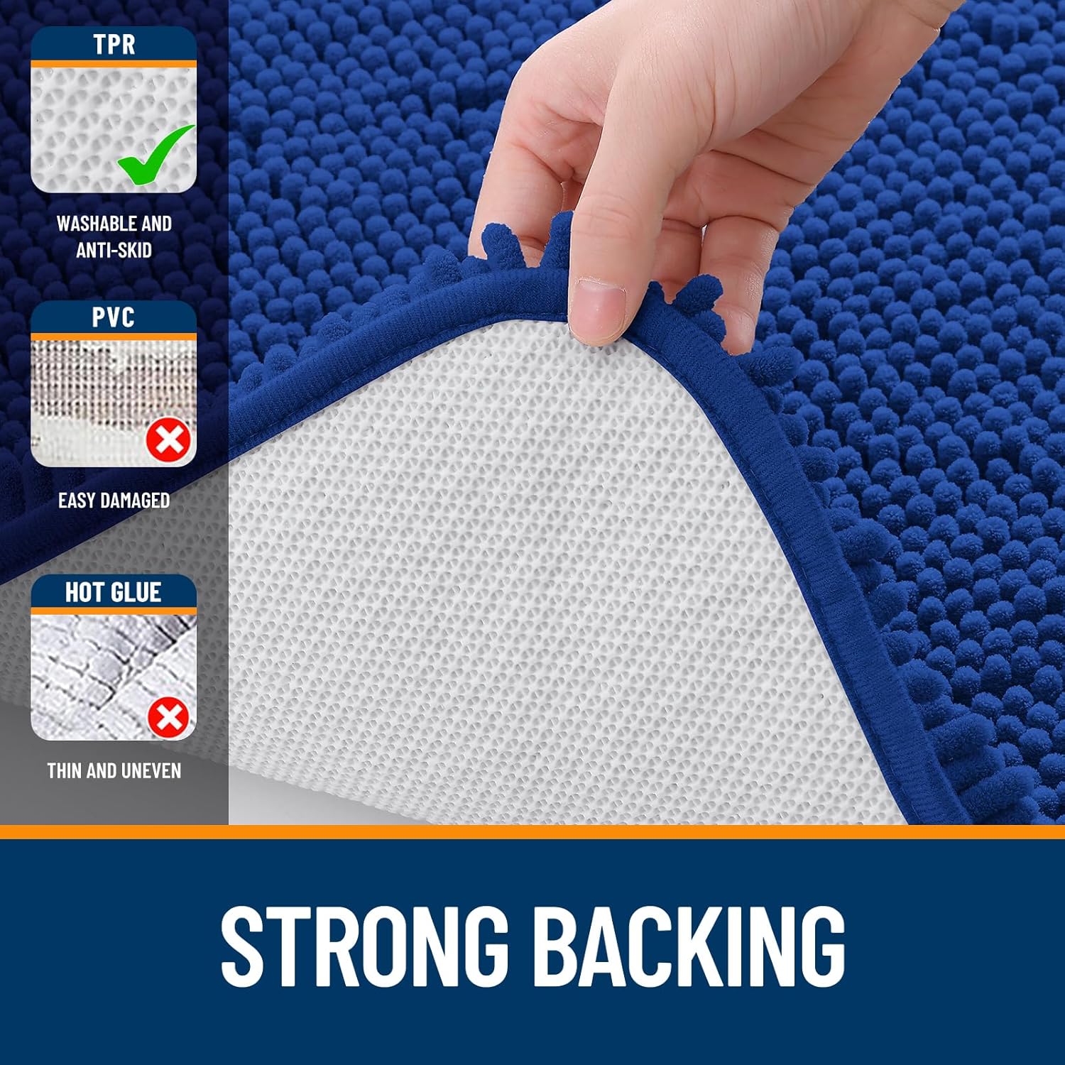 OLANLY Bathroom Rugs - Extra Soft Chenille Bath Mats with Rubber Backing | 30x20 Royal Blue, Quick Dry & Machine Washable