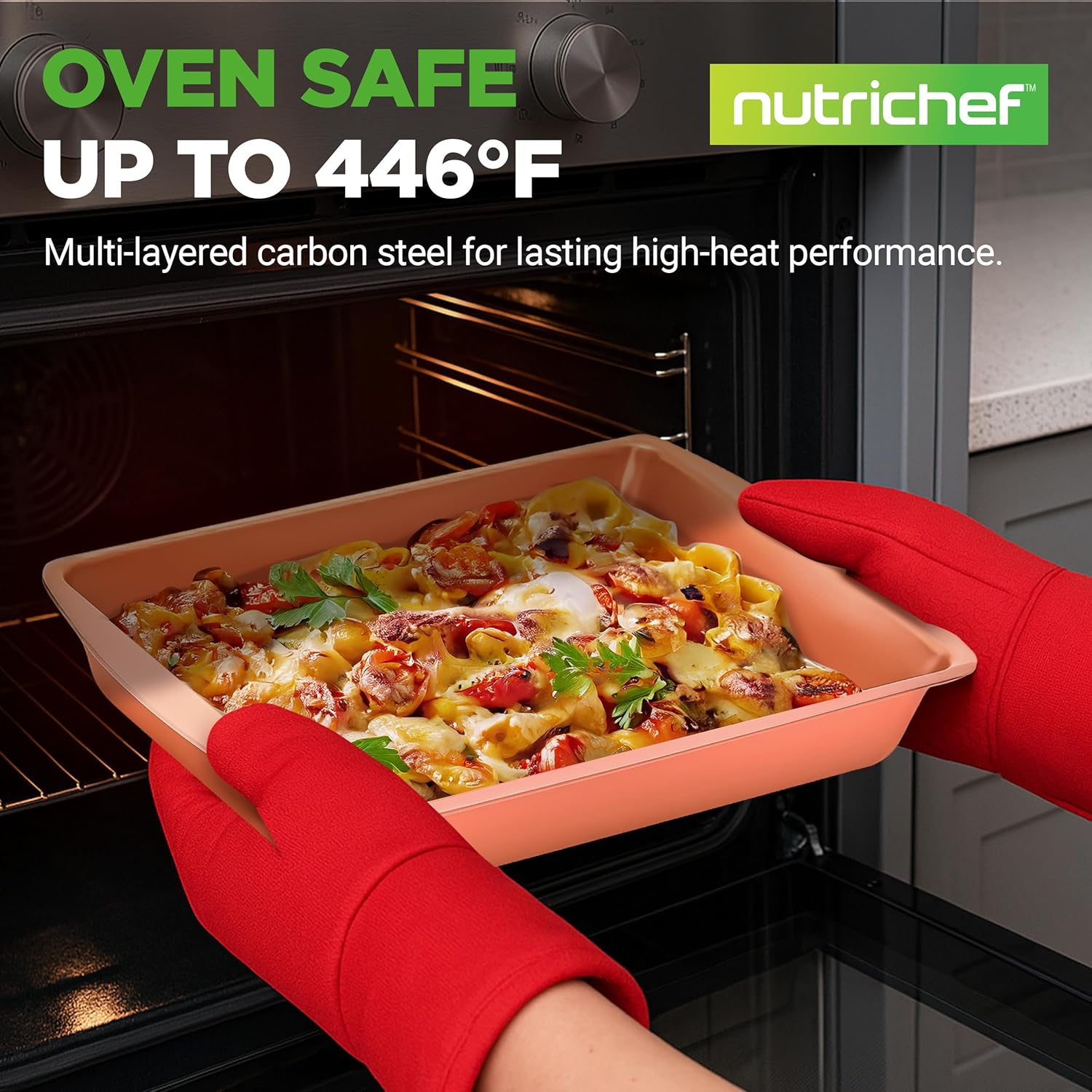 NutriChef 5-Piece Bakeware Set - Premium Non-Stick Baking Pans with Silicone Handles | Ideal for Cakes, Cookies & Brownies