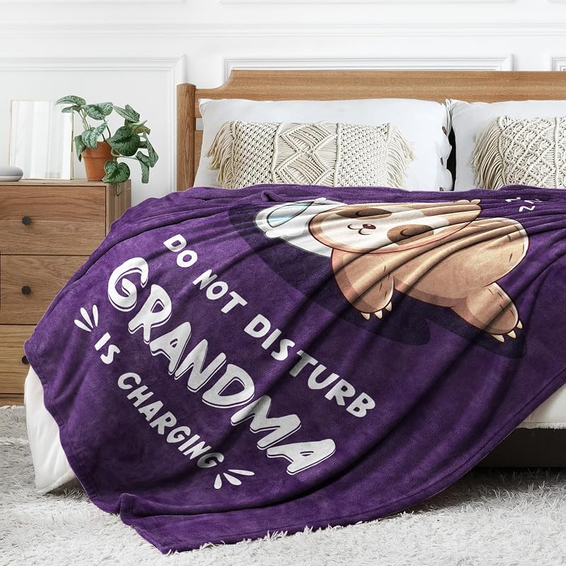 Grandma Is Charging Sloth Blanket 60x50 in Purple – Funny Gift for Grandma