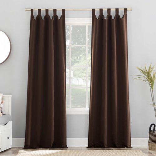 Sun Zero Easton Energy Saving Blackout Tab Top Curtain Panel, 40" x 63", Chocolate
