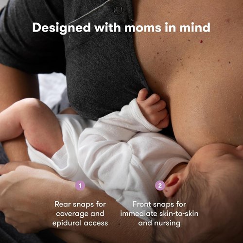 Frida Mom Labor and Delivery Gown - Easy-Snap Nursing Gown with Skin-to-Skin Access | Full Coverage