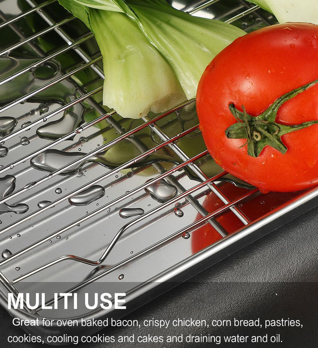 Skiennix Stainless Steel Baking Sheet Tray Set - Includes Cooling Rack & Silicone Mats | 16 x 12 Inch, Easy Clean