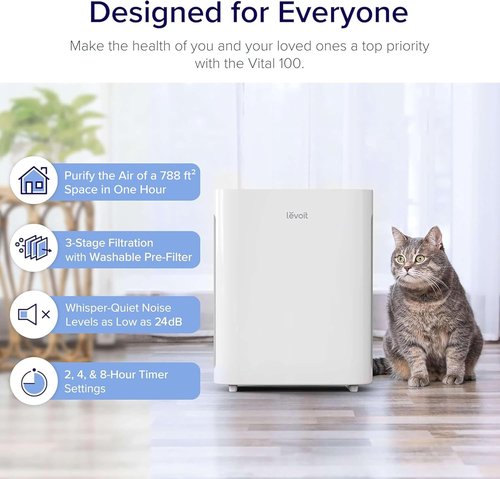 LEVOIT Air Purifier - Quiet Odor Eliminator with Washable Pre-Filter for Medium Rooms | Vital 100, White