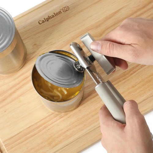 Calphalon Edge Stainless Steel Can Opener | Heavy-Duty Multifunction Tool with Rubber Handle - Taupe