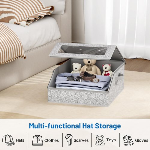 AOODA Sturdy Hat Storage for Baseball Caps, Holds up to 24 Caps Clear Hat Organizer for Closet, Bedroom, Wide Hat Box with Cardboard (Grey)
