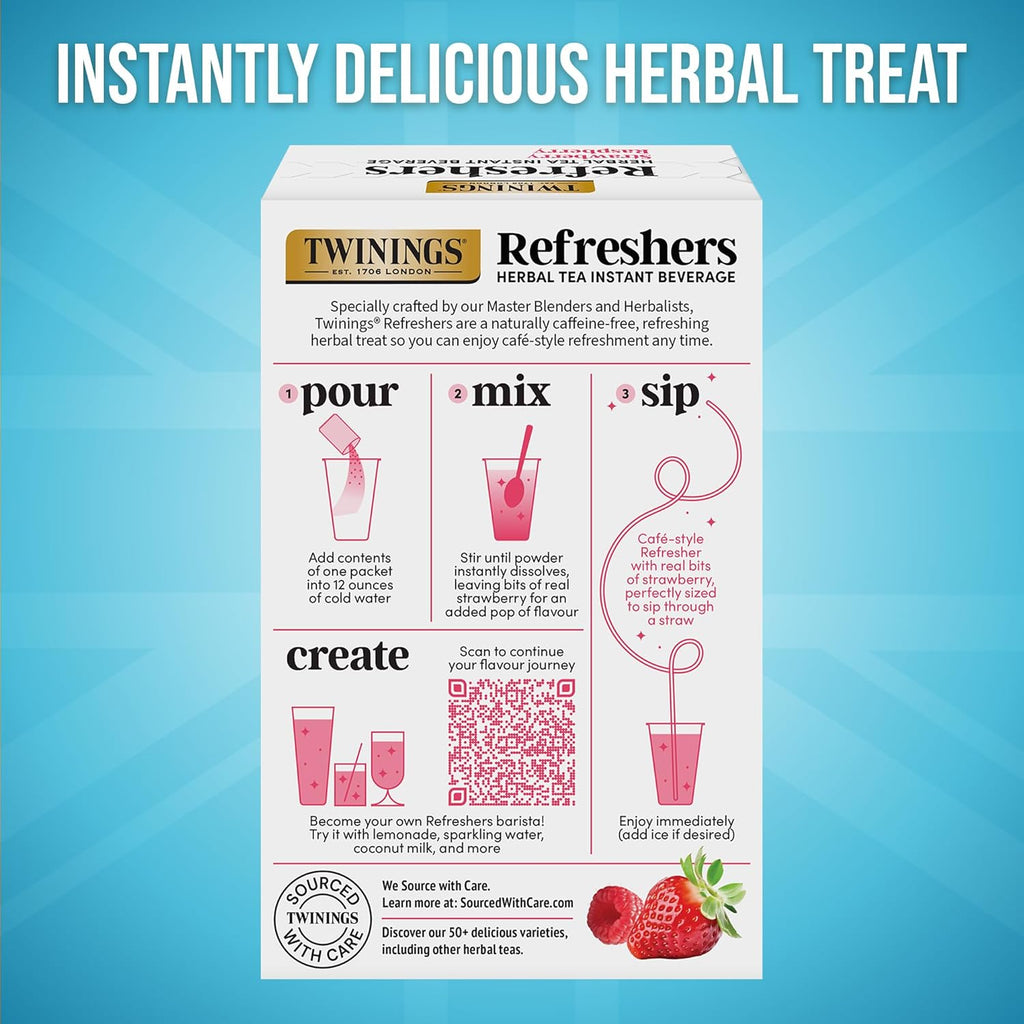 Twinings Herbal Tea Refreshers - Strawberry Raspberry Flavor with Real Fruit Bits | Caffeine-Free, 5 Pack