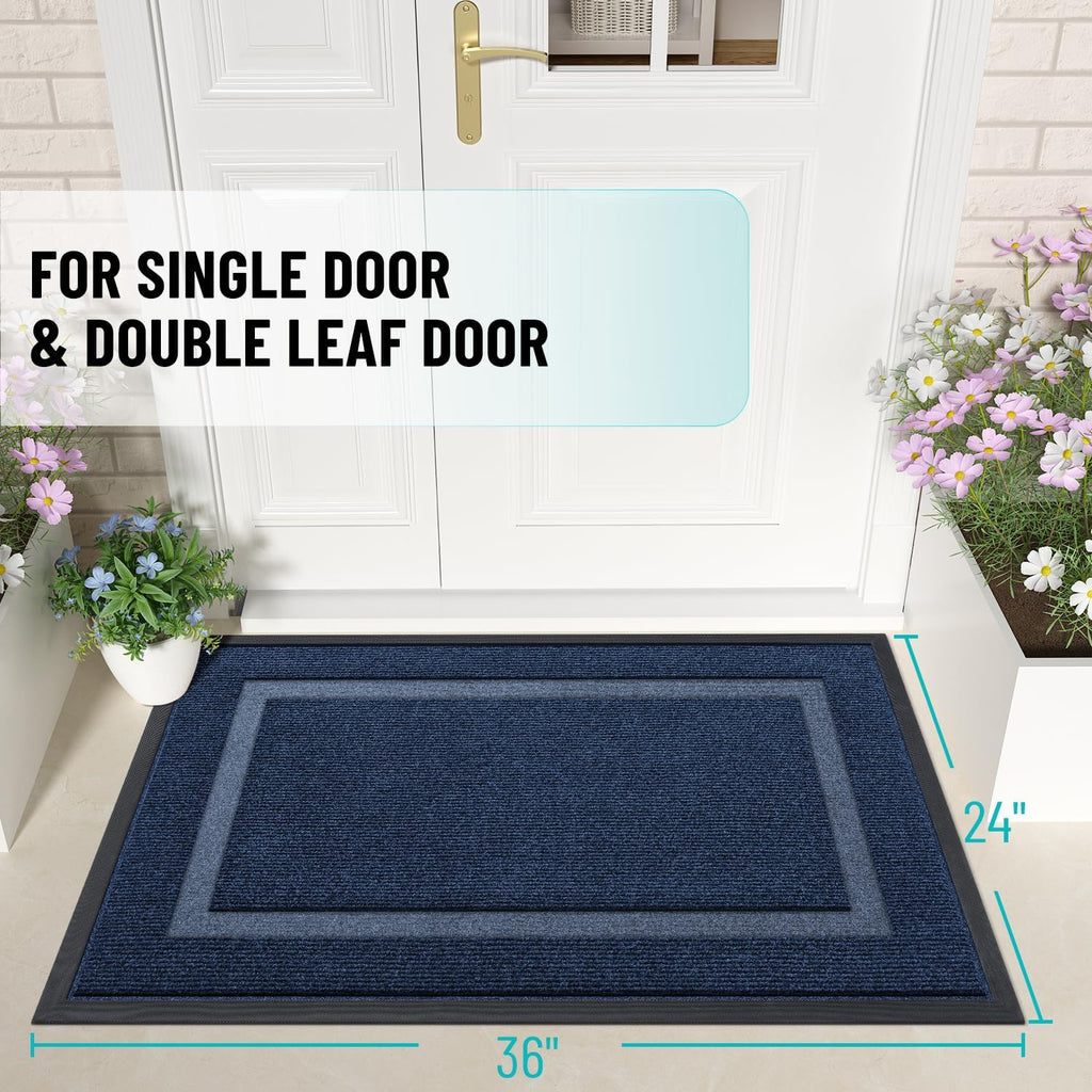 OLANLY Indoor Outdoor Front Door Mat - Waterproof All-Season Doormat, Sturdy Rubber, 36x24, Blue