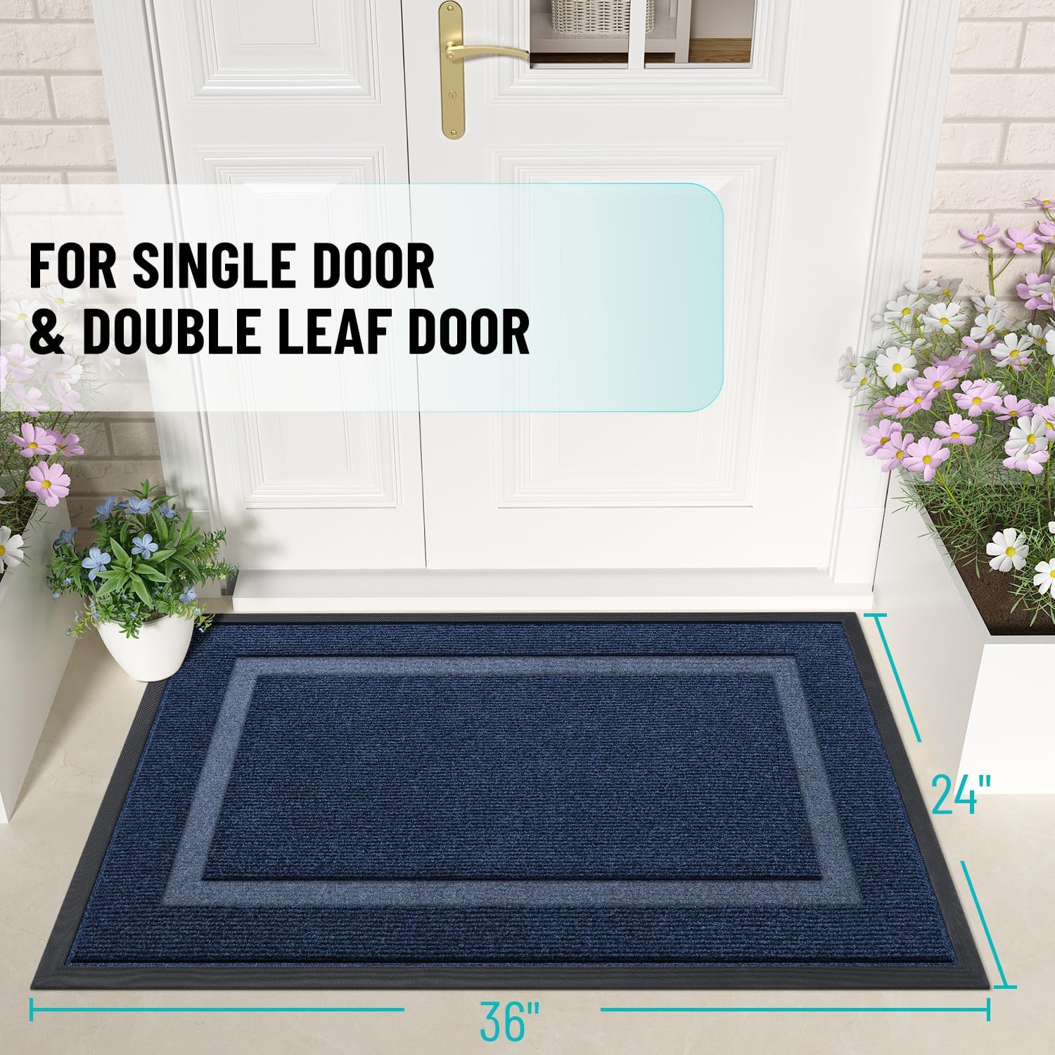 OLANLY Indoor Outdoor Front Door Mat - Waterproof All-Season Doormat, Sturdy Rubber, 36x24, Blue