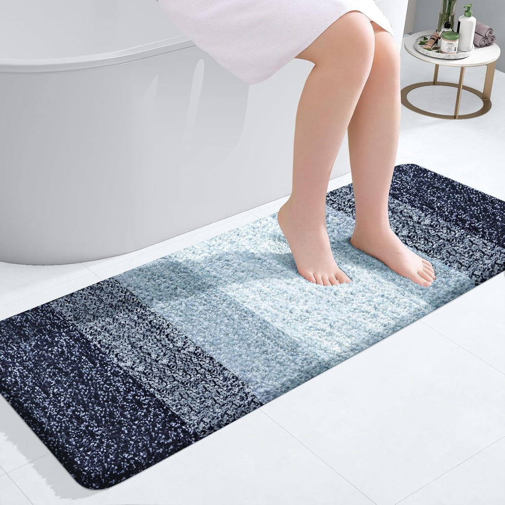 OLANLY Bathroom Runner Rug - Extra Soft Microfiber Mat, Quick Dry & Washable | 47x17, Airy Blue