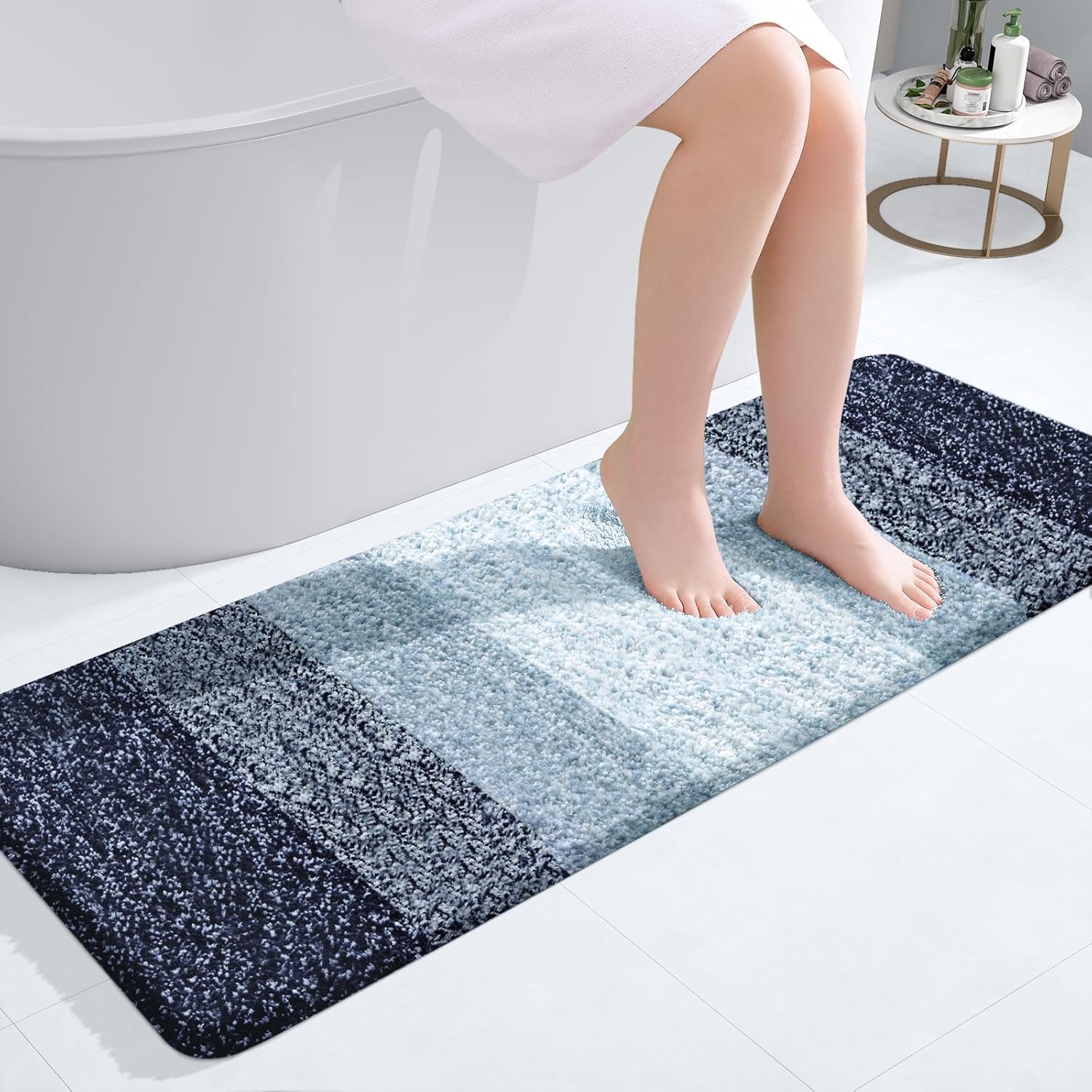OLANLY Bathroom Runner Rug - Extra Soft Microfiber Mat, Quick Dry & Washable | 47x17, Airy Blue