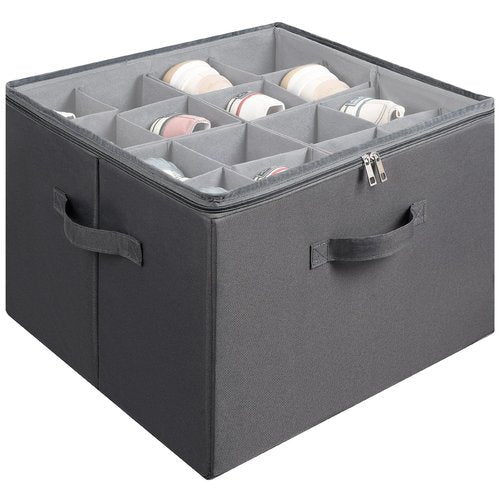 JeasEagn Fabric Shoe Organizer for Closet, Foldable Shoe Storage Bins with Clear Cover, Shoe Container with Adjustable Dividers, Fits up to 16 Pairs, Gray