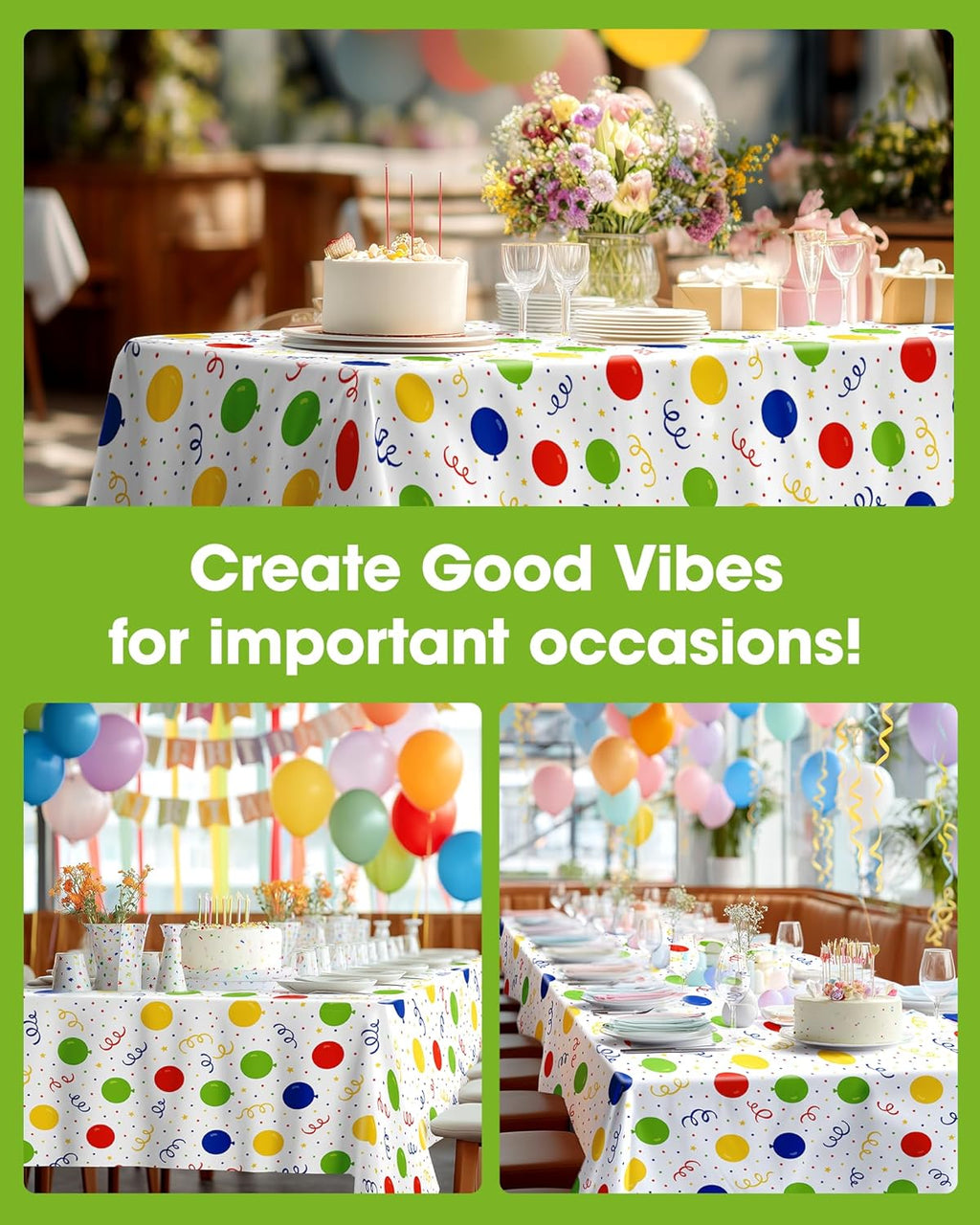 Pureegg Disposable Plastic Tablecloths - 10 Pack, 54 x 108 Inch, Leakproof & Sturdy for Parties | Rainbow Colors