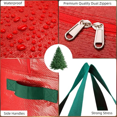 KRYSTY Christmas Tree Storage Bag - Durable & Heavy Duty for 9 ft Trees | Protects Against Dust & Moisture - Red
