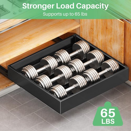 Kitstorack 2Pack Pull out Cabinet Organizer, 21" Deep, Heavy Duty Full-extension Slide out Drawers for Kitchen Cabinet, Roll out Shelf Storage with Nano Adhesive for Pots, Bathroom, Pantry,Home,Black