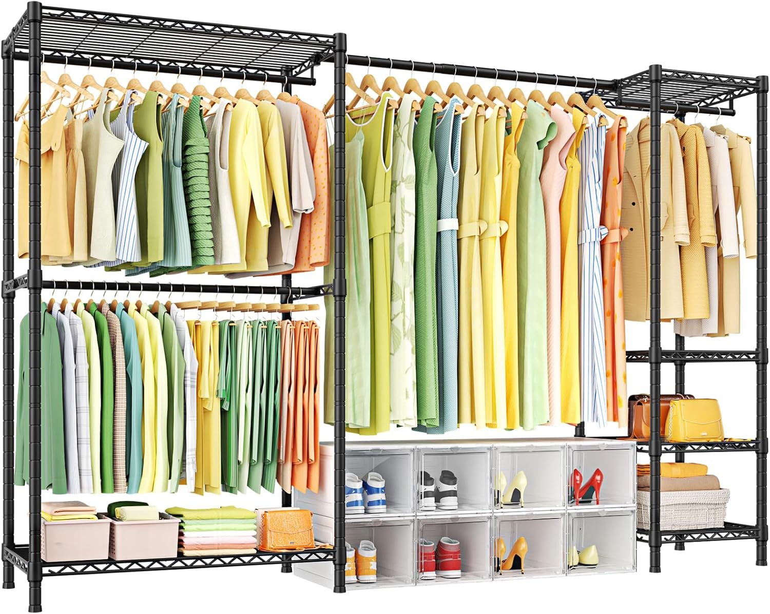 Ulif E10 Clothes Rack - Adjustable Freestanding Clothing Organizer | Portable Garment Rack 73-97"W x 15"D x 72"H, Max Load 800LBS, Black