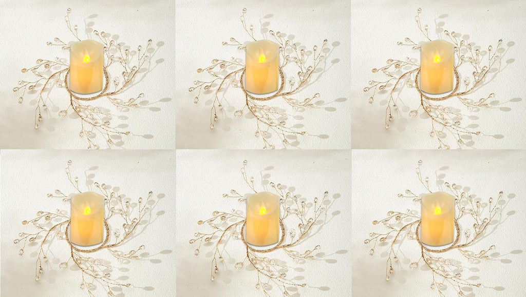 Skiennix Simulated Pearl Beaded Candle Ring Wreath - Elegant 2" Crystal Centerpiece for Home & Events