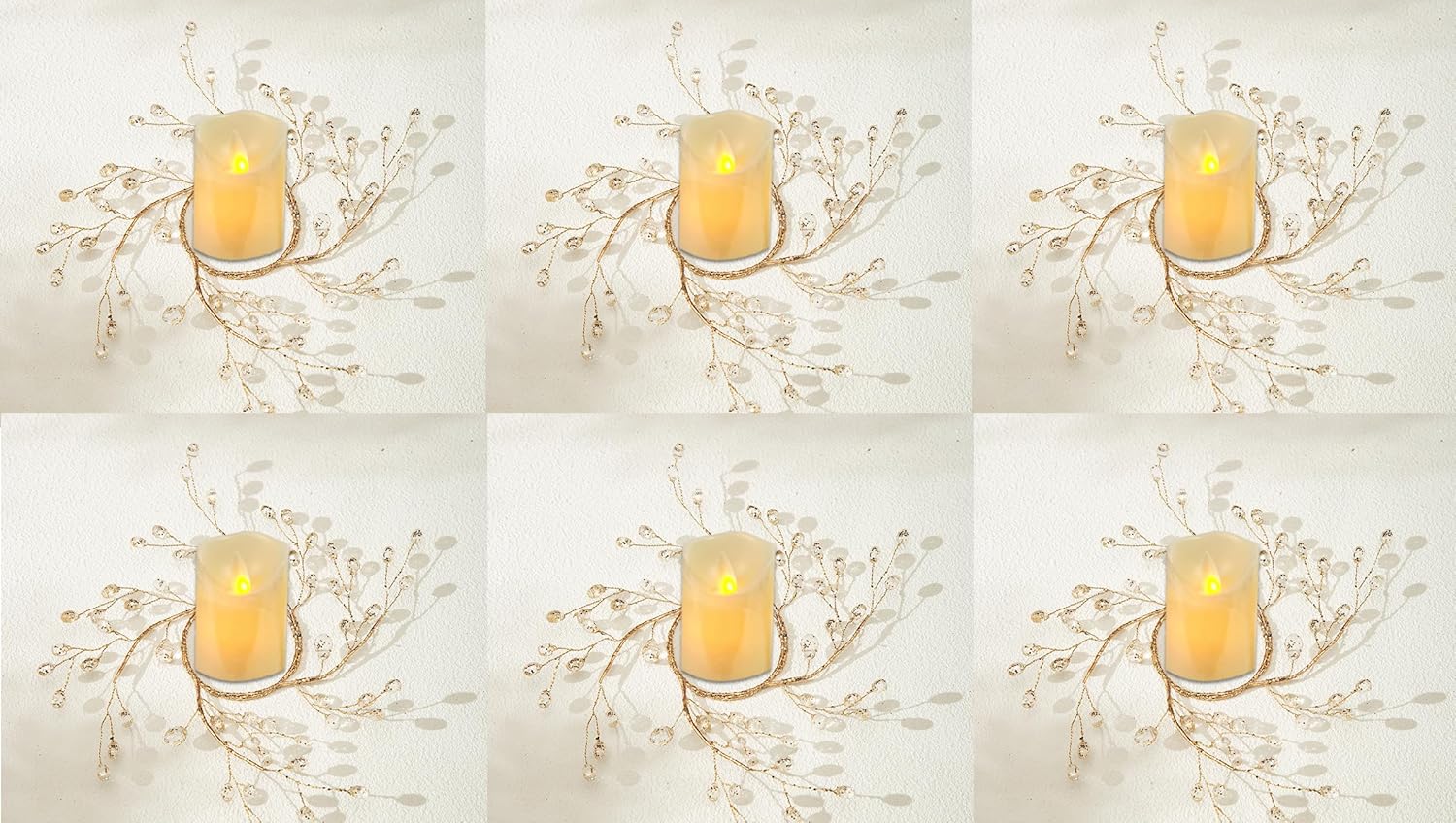Skiennix Simulated Pearl Beaded Candle Ring Wreath - Elegant 2" Crystal Centerpiece for Home & Events