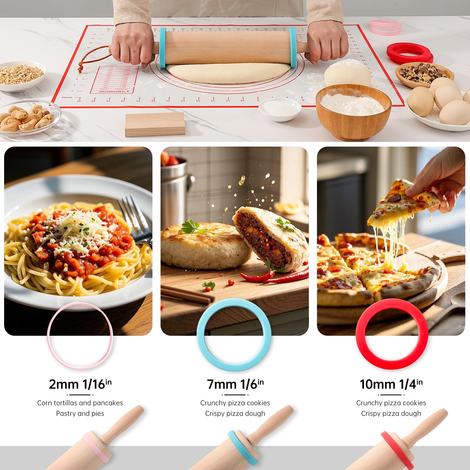 WitHlper 17" Professional Beechwood Rolling Pin for Baking – Ergonomic Handle, Heavy-Duty Dough Roller for Pizza, Pie Crust, Cookies, Pastry Tortillas – Smooth Wooden Rolling Pin with Comfort Grip