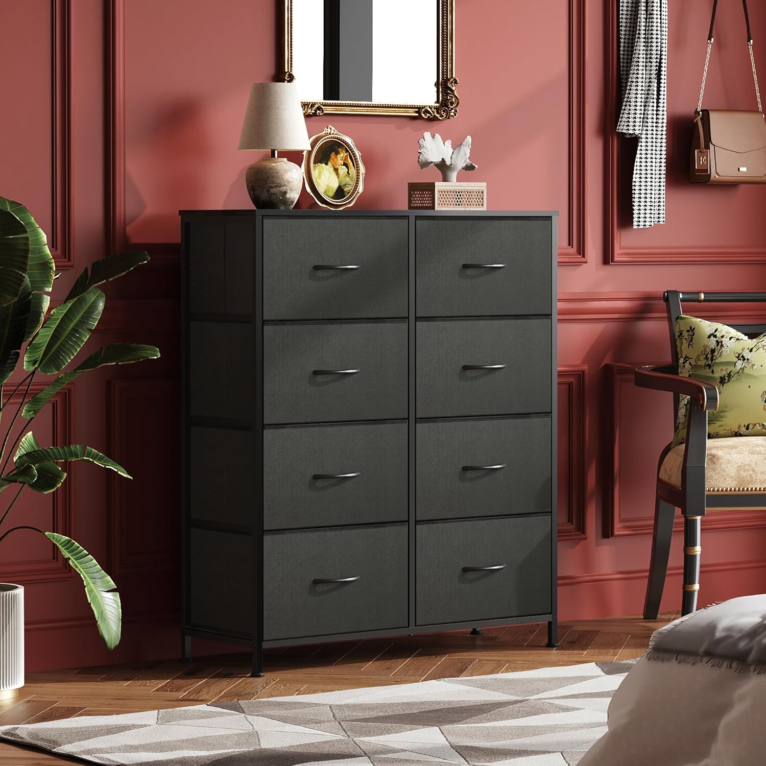 WLIVE Fabric Dresser - Tall 8-Drawer Storage Tower with Fabric Bins | Charcoal Black for Bedroom & Living Room
