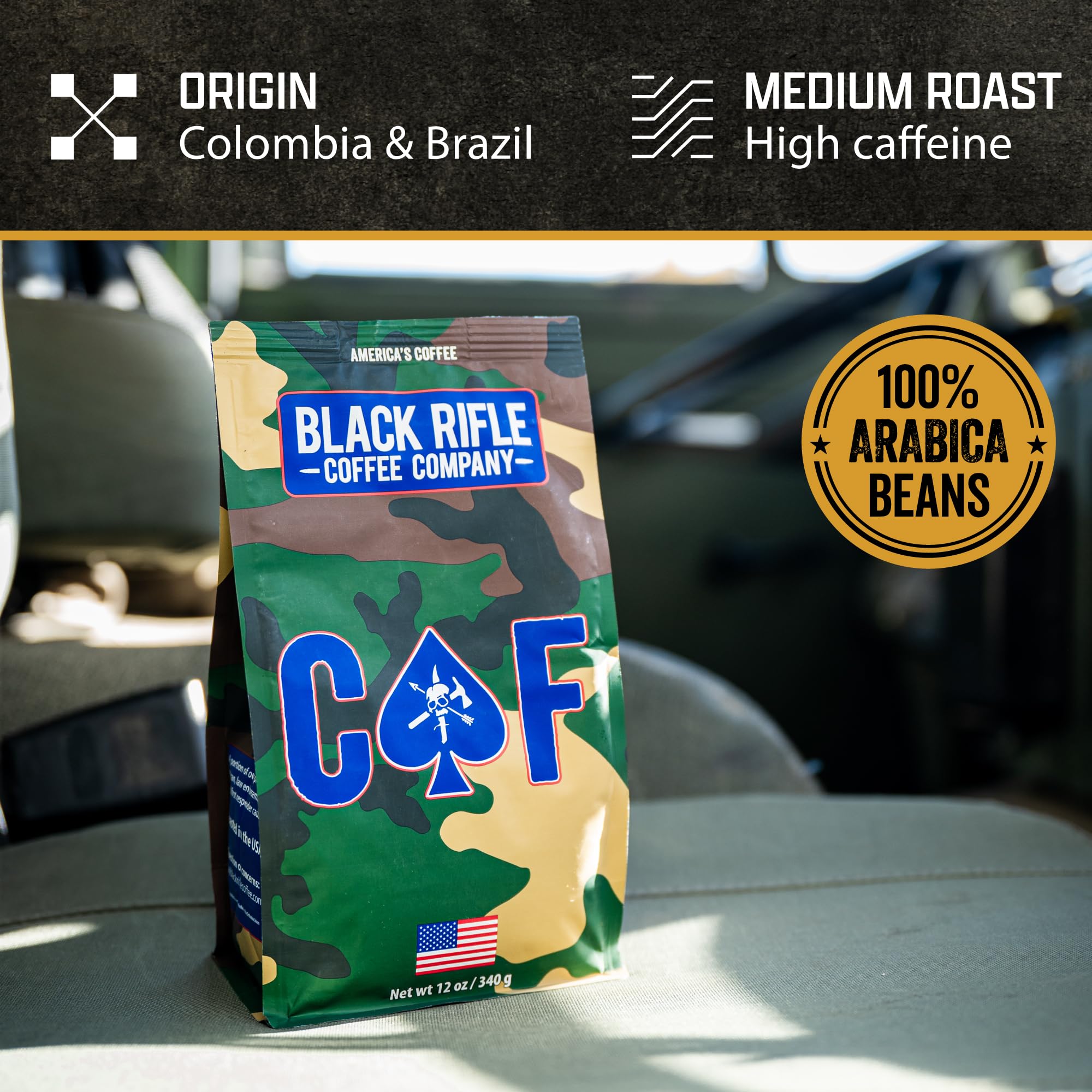 Black Rifle Coffee Company CAF, 5 lb Bag, Ground Coffee Medium Roast - Roasted Blend Made from Arabica Beans - Colombian & Brazilian Beans - Veteran Founded & American Made