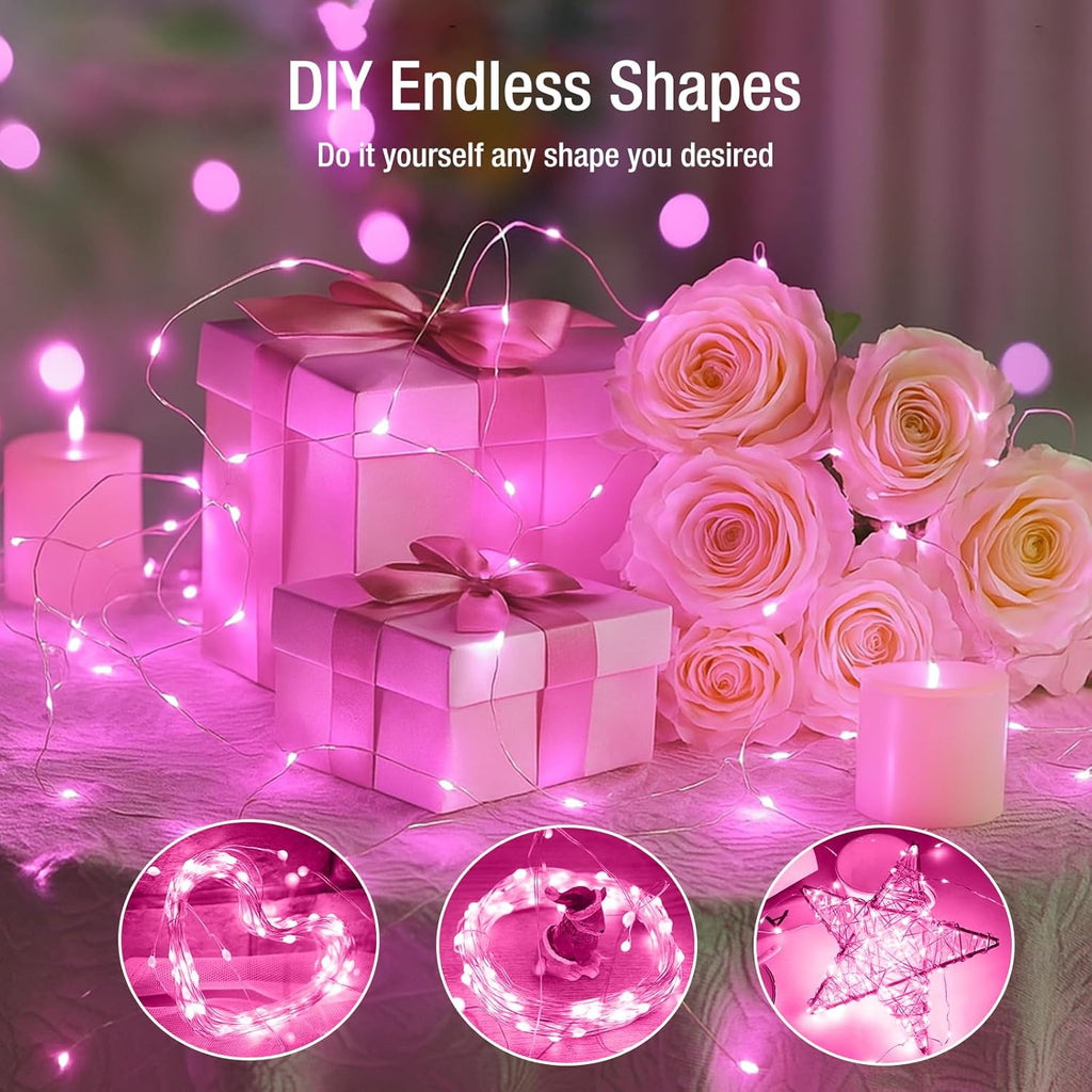 Skiennix 20 Pack Fairy Lights - 7ft Battery Operated LED Twinkle Lights, Waterproof for DIY Decor | Pink