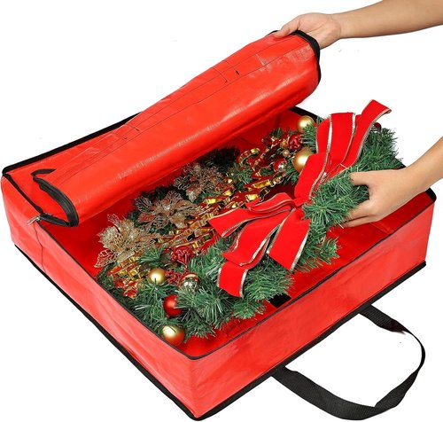 HOMEST Wreath Storage Container - Durable Zipper Bag with Extra Straps & Pest Protection | 24" Premium Organizer