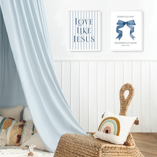 LARTSFRO Coquette Navy Blue Bow Wall Art - Inspirational Christian Decor for Teen Girls | Set of 4 Unframed 10x8 Inch Posters